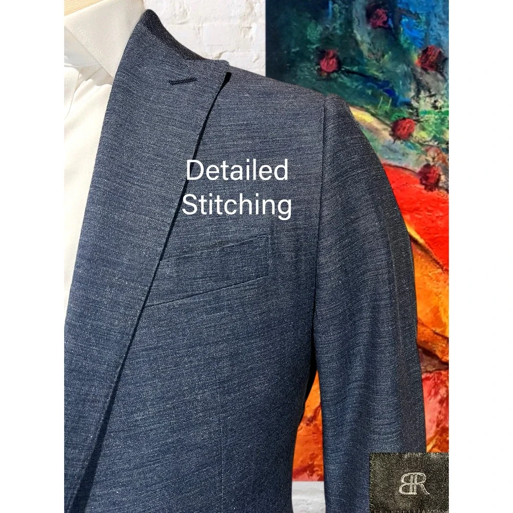 BR Banana Republic Marlane 40L 35x31 Slim Slate Blue Suit Wool Cotton